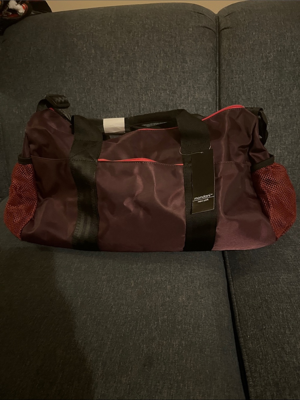 Mondani Duffel Bag in Ruby with Black Trim